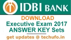 IDBI Bank Executive Answer Key 2017 Download PDF