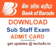 Bank of Baroda Sub Staff Exam Admit Card 2016 2017