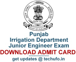 Punjab Irrigation Dept Junior Engineer Admit Card 2016 2017