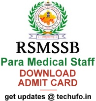 RSMSSB Para Medcial Staff Exam Admit Card