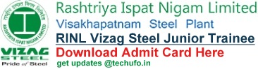 Vizag Steel Junior Trainee Admit Card RINL VSP Call letter download