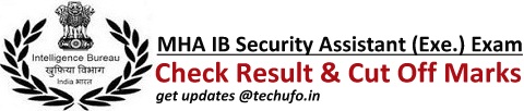 IB Security Assistant Result MHA Intelligence Bureau SA Executive Merit List Cut off Marks