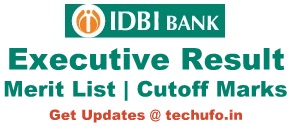 IDBI Bank Executive Result Online Exam Merit List Cutoff Marks Waiting List