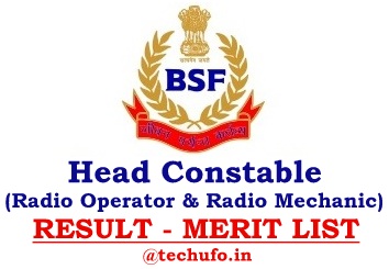 BSF HC RO RM Result Border Security Force Head Constable Merit List Cut off Marks