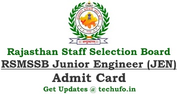 RSMSSB JEN Admit Card Download Rajasthan RSSB Junior Engineer Exam Hall Ticket